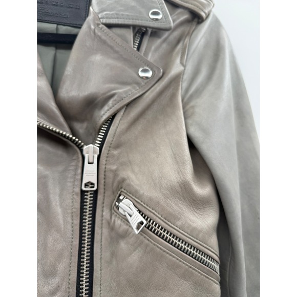 AllSaints Balfern Leather Biker Jacket Women's Size 0 Taupe Moto Fall Edgy‎ - Picture 9 of 16